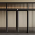 Modern Double Doors With Black Frame And Ribbed Glass For Contemporary Home Interior