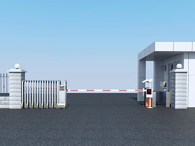 Modern Electric Gate With Guard House Access Control System And Security Cameras 3d model