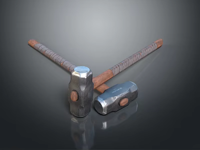 Durable Hardware Hammers with Metal Heads and Wooden Handles for Construction Repair and DIY Tasks 3d model