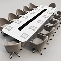 Elegant Conference Table Setup With Gray Rolling Chairs And Square Tabletop Mats 3d model