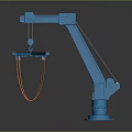 Blue Industrial Robotic Arm Equipment With Hanging Orange Hoses And Sturdy Base