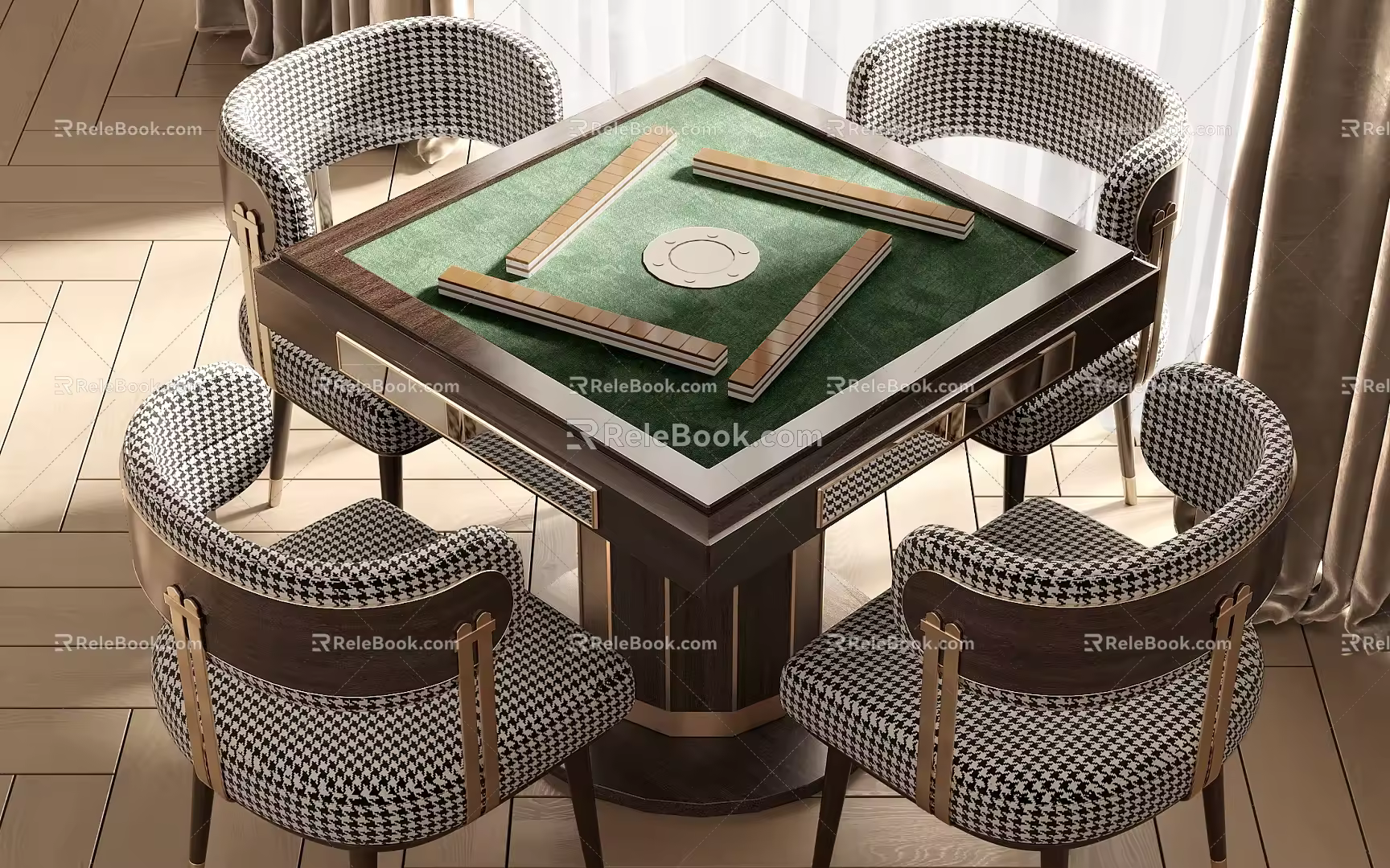 Light Luxury Mahjong Table and Chair Mahjong Table and Chair Combination 3d model