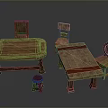 Rustic Wooden Furniture Set With Tables Chairs And Red Stool Design