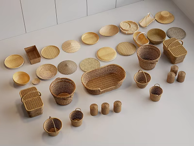Woven Storage Baskets In Various Sizes And Shapes For Home Organization 3d model