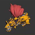 Detailed Yellow And Purple Robot Model With Multiple Joints Mechanical Structure Standing On Gray Background