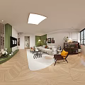 Modern Living and Dining Room Interior With Sofa Coffee Table TV Plants and Wooden Flooring