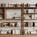 Wooden Bookshelves with Books Decorative Items and Modern Open Shelving Storage Design