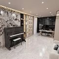Elegant Modern Restaurant Interior With Wooden Shelves Marble Table Black Chair And Green Plants