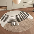 Round Area Rug Featuring Black White Stripes Brown Design in Modern Living Room Wooden Floor