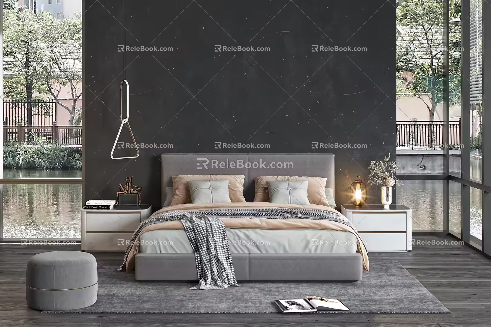 Modern Background Double Bed Double Bed 3d model