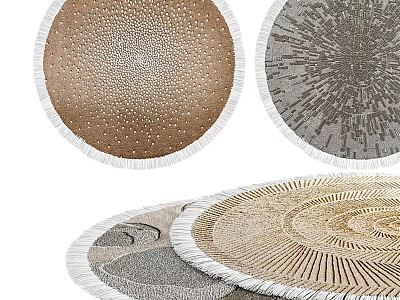 Stylish Round Rugs With Fringed Edges And Radiant Patterns In Various Tones 3d model