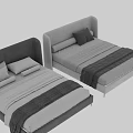 Modern Gray Upholstered Double Bed With Soft Pillows And Cozy Blanket Design 3d model