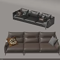 Modern Multi Seat Leather Sofas In Black And Brown With Decorative Pillows 3d model