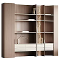 Modern Light Wood Decorative Cabinet With Open Shelves Drawers Vase Twigs And Books