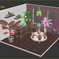 Indoor Plant Interior With Pink White Walls Monstera Sunflower Hanging Plants Round Table