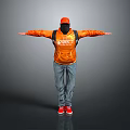 Child Wearing Orange Jacket Hat And Red Shoes With Backpack Standing Arms Outstretched