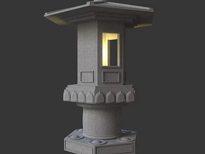 Traditional Stone Outdoor Light With Pagoda Style Top And Illuminated Glass Panel 3d model