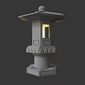 Traditional Stone Outdoor Light With Pagoda Style Top And Illuminated Glass Panel