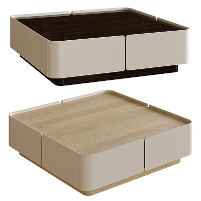 Modern Coffee Table with Wooden Top and Beige Drawers Two Tone Design and Storage Function 3d model