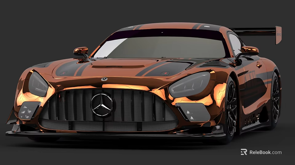 Orange Mercedes Sports Car With Black Stripes And Aerodynamic Front Design 3d model 