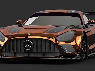 Orange Mercedes Sports Car With Black Stripes And Aerodynamic Front Design 3d model