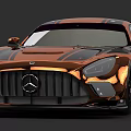 Orange Mercedes Sports Car With Black Stripes And Aerodynamic Front Design