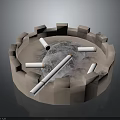 Light Brown Round Crenellated Ashtray With Cigarettes And Ash On Dark Background