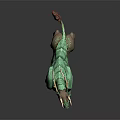Mythical Fantasy Beast Standing Pose With Green Body Antlers Red Tail And Scaled Design