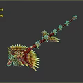 Mythical Game Movie Character Weapon With Red Yellow Dragon Design And Flame Shaped Head