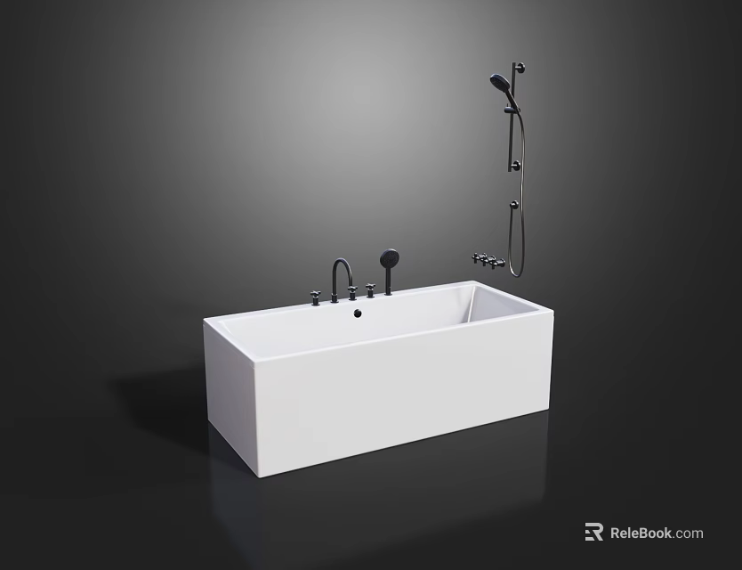 Modern White Freestanding Bathtub With Black Faucet And Showerhead Design 3d model 