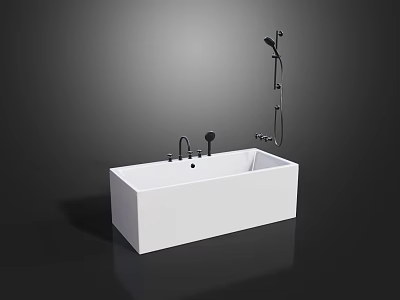 Modern White Freestanding Bathtub With Black Faucet And Showerhead Design 3d model