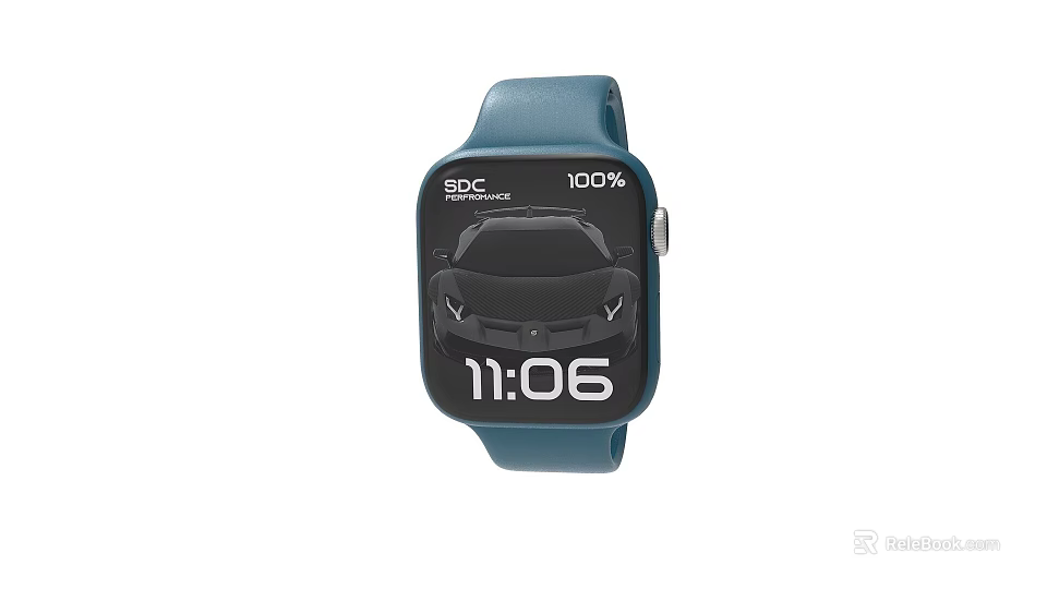 Smartwatch With Blue Strap Showing Car Graphic Time 1106 SOC 100 And RANGE 3d model 