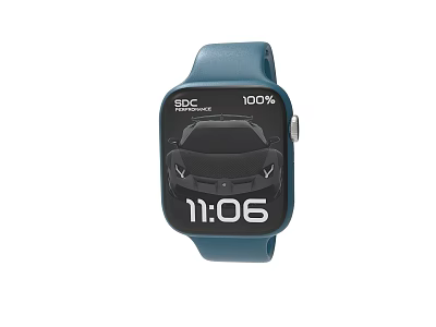 Smartwatch With Blue Strap Showing Car Graphic Time 1106 SOC 100 And RANGE 3d model