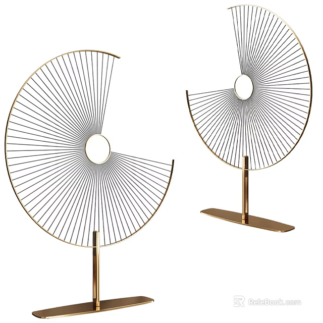 Modern Fan Shaped Table Lamp With Radial Lines And Golden Base 3d model 