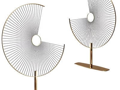 Modern Fan Shaped Table Lamp With Radial Lines And Golden Base 3d model