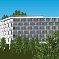 Modern Office Building Exterior Design With Multiple Balconies Glass Railings And Greenery