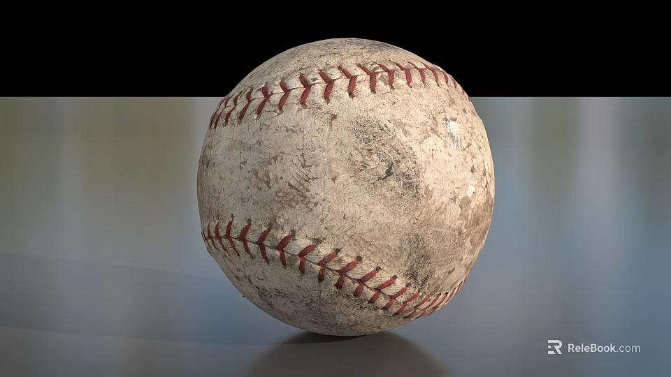 Vintage Worn Baseball Sports Equipment With Red Stitching And Distressed Surface 3d model 