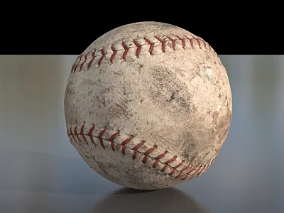 Vintage Worn Baseball Sports Equipment With Red Stitching And Distressed Surface 3d model