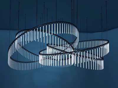 Modern Curved Circular Pendant Light With Slender White Illuminated Strips For Interior Design 3d model