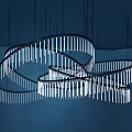 Modern Curved Circular Pendant Light With Slender White Illuminated Strips For Interior Design