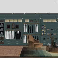 Stylish Green Clothing Store With Wardrobes Hanging Clothes Shoes Drawers Chair And Wooden Floor