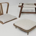 Natural Wooden Chair Stool And Cushion Set With Fabric Seats