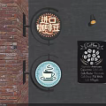 Coffee Shop Wall Hangings With Neon Sign Coffee Cup Design And Chalkboard Menu