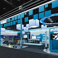Modern Interactive Tech Exhibition Booth With Robot Display Screen Green Walls And LED Lighting 3d model