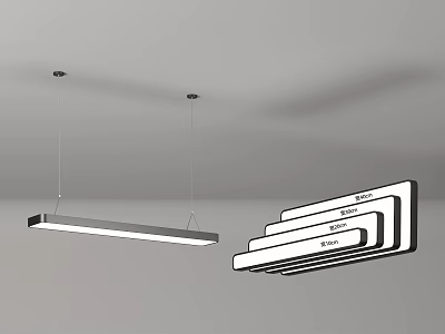 Long strip lamp office lamp square special lamp flat linear lamp grille chandelier supermarket shopping mall chandelier 3d model