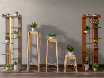 Wooden Plant Stands With Modern Design And Different Heights For Potted Plants Living Room Decor 3d model