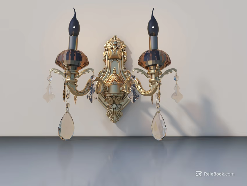 Elegant Hinged Door With Gold Ornamentation Crystal Pendants And Classic Design 3d model 
