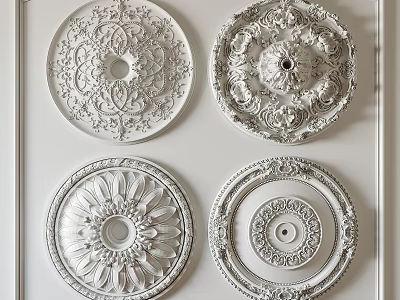 Four Different Ornate Carved Ceiling Medallions For Decorative Ceiling Design 3d model
