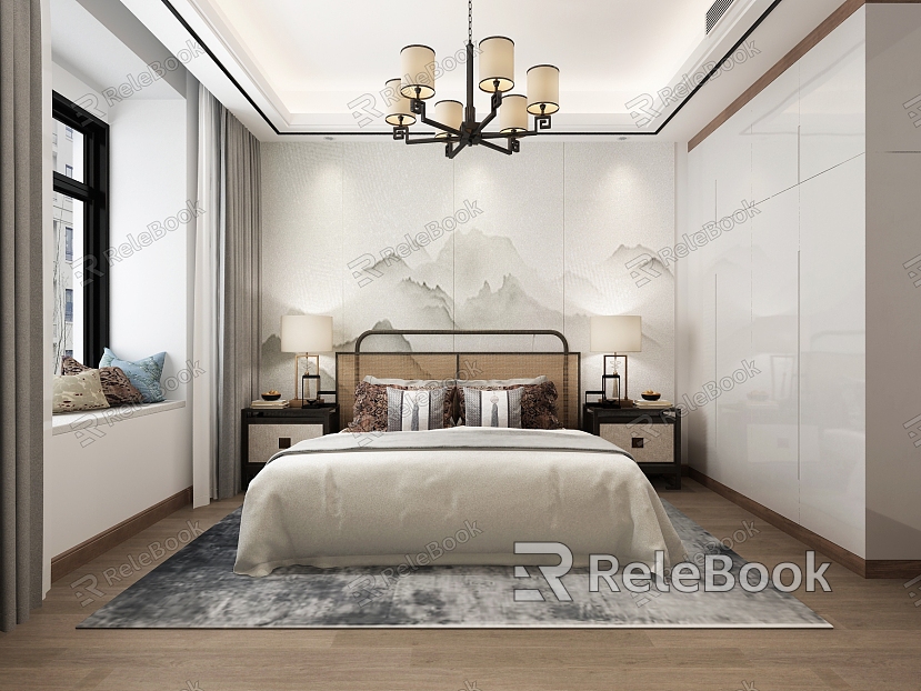 New Chinese Style Bedroom Chandelier Mural model