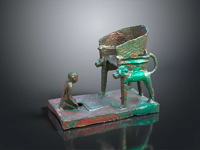 Ancient Bronze Ritual Vessel With Kneeling Figure And Animal Shaped Legs On Base 3d model